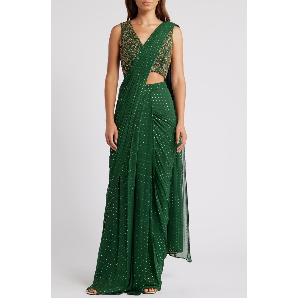 NWT SANI Arian‎ Drape Saree Green Gold Sz XXL $645